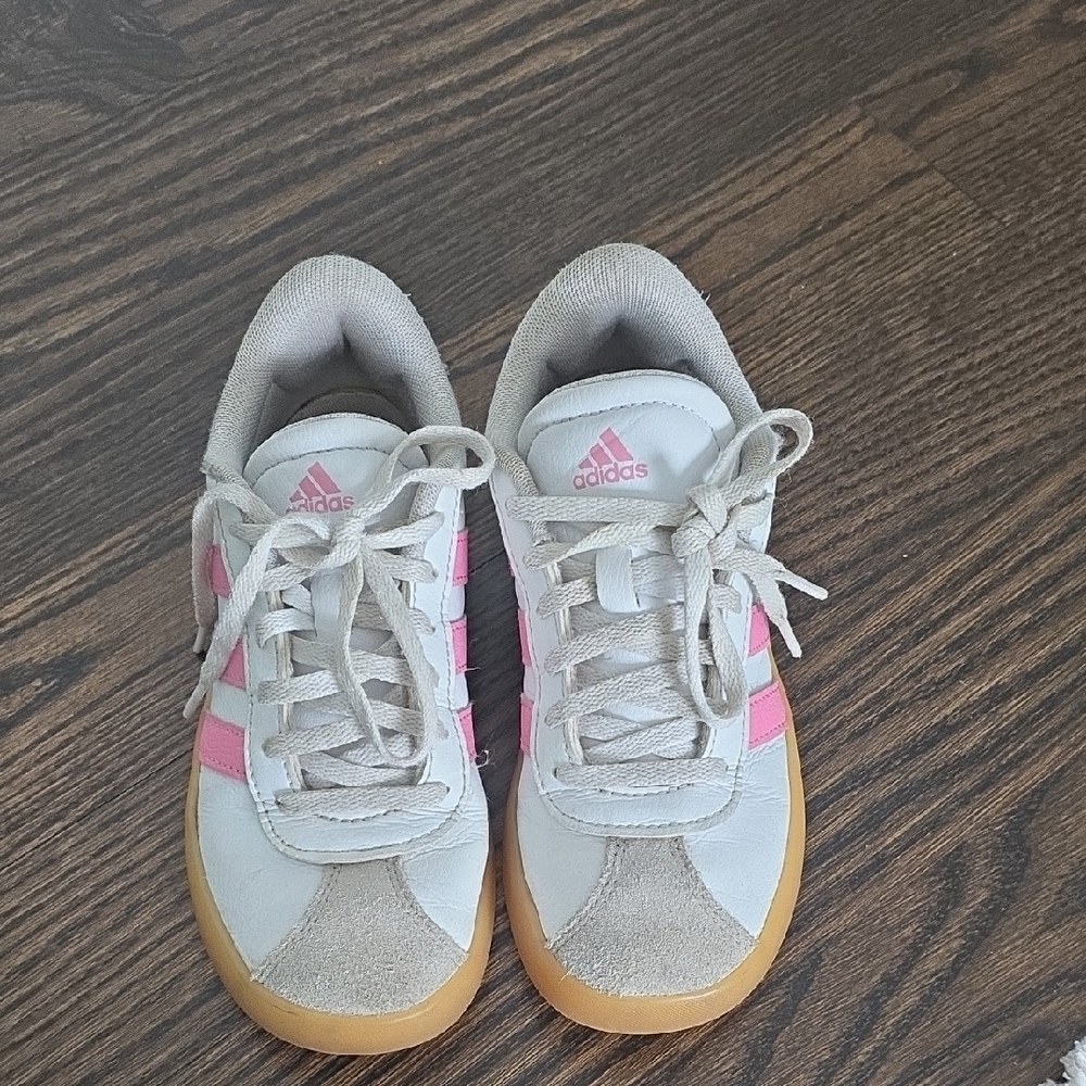 Adidas Kids' White and Pink Sneakers with Tan Soles